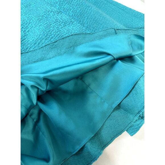 Badgley Mischka Teal Formal Dress with Bow Silk Blend Party Prom - Size 6 - Picture 2 of 7